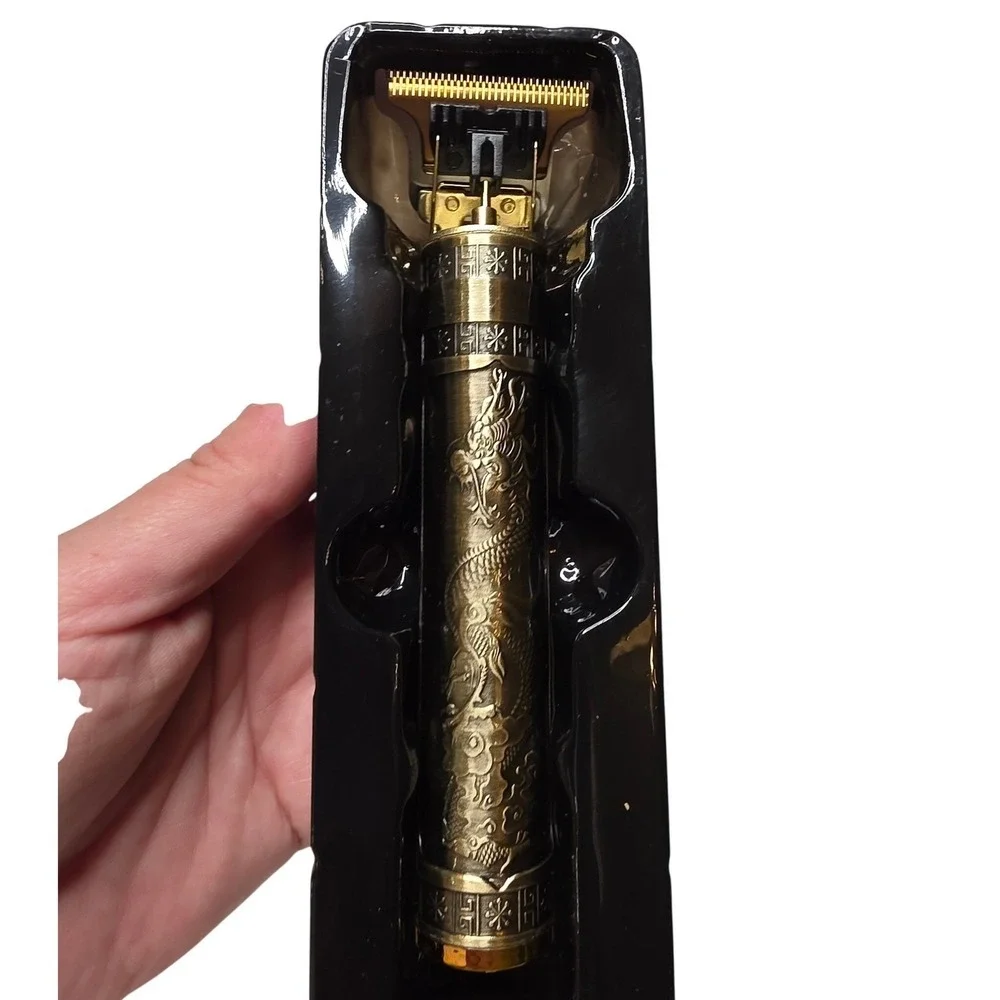 MiniSun Professional Cordless Hair Trimmer Dragon Embossed T-Blade Clipper Gold‎